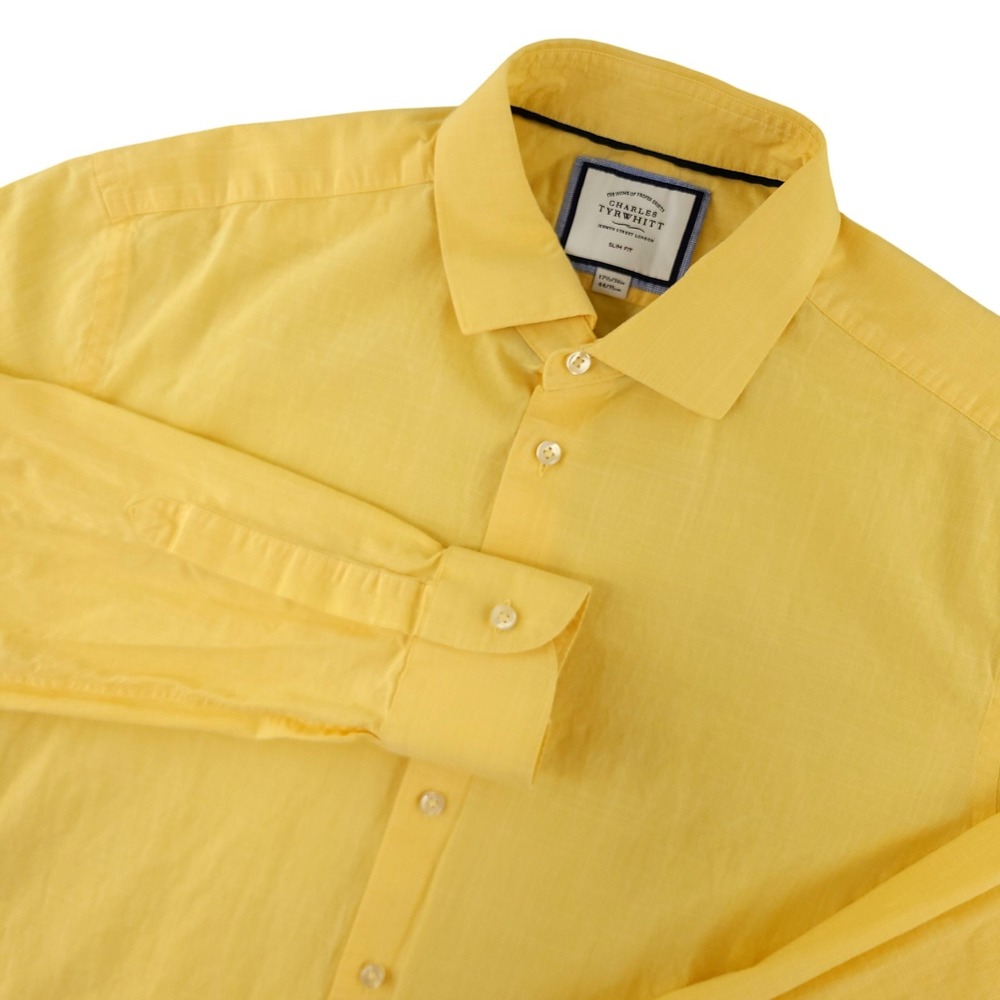 Charles Tyrwhitt Dress Shirt Mens 17.5 36 Yellow Slim Fit Long Sleeve Cotton